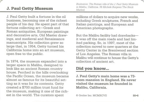 1994-01 Grolier Story of America #88.6 J. Paul Getty Museum Back