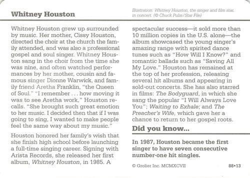 1994-01 Grolier Story of America #88.13 Whitney Houston Back
