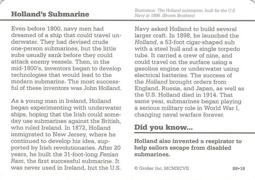 1994-01 Grolier Story of America #88.18 Holland's Submarine Back