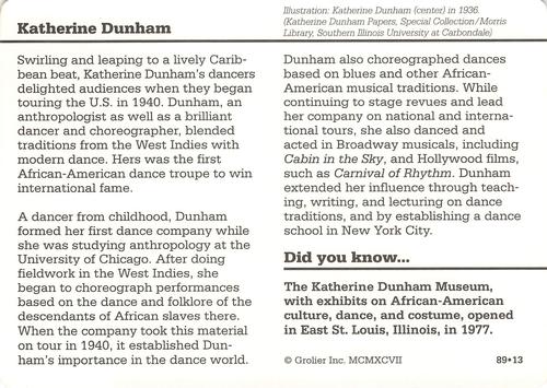 1994-01 Grolier Story of America Cards #89.13 Katherine Dunham Back