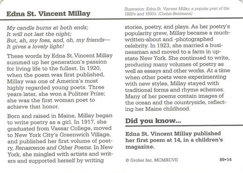 1994-01 Grolier Story of America #89.14 Edna St. Vincent Millay Back