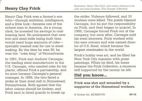 1994-01 Grolier Story of America #89.18 Henry Clay Frick Back