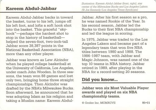 1994-01 Grolier Story of America #91.11 Kareem Abdul-Jabbar Back