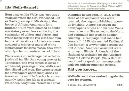 1994-01 Grolier Story of America #92.11 Ida Wells-Barnett Back