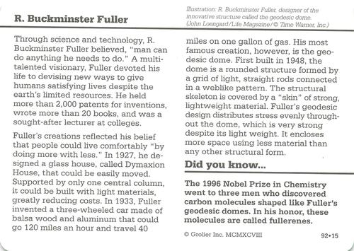 1994-01 Grolier Story of America Cards #92.15 R. Buckminster Fuller Back