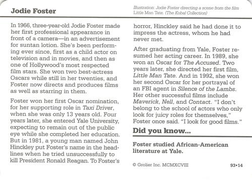 1994-01 Grolier Story of America #93.14 Jodie Foster Back