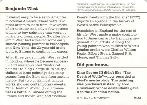 1994-01 Grolier Story of America #93.16 Benjamin West Back