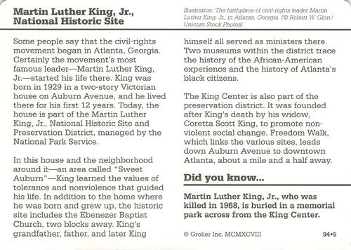 1994-01 Grolier Story of America #94.5 Martin Luther King, Jr. National Historic Site Back