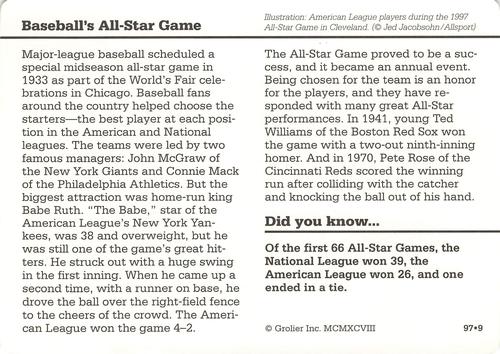 1994-01 Grolier Story of America Cards #97.9 Baseball's All-Star Game Back