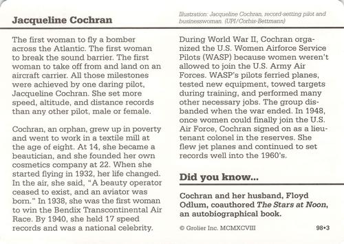 1994-01 Grolier Story of America #98.3 Jacqueline Cochran Back