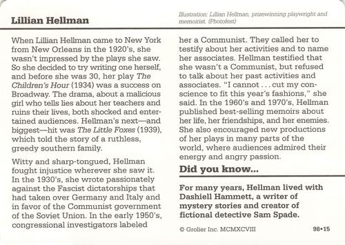 1994-01 Grolier Story of America #98.15 Lillian Hellman Back