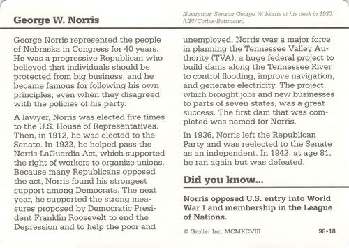 1994-01 Grolier Story of America Cards #98.18 George W. Norris Back