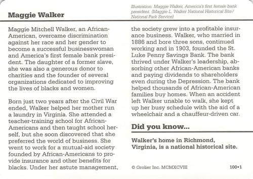 1994-01 Grolier Story of America #100.1 Maggie Walker Back