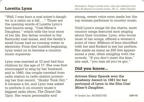 1994-01 Grolier Story of America #100.15 Loretta Lynn Back