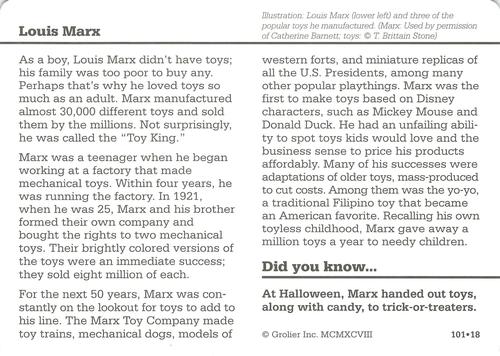 1994-01 Grolier Story of America #101.18 Louis Marx Back