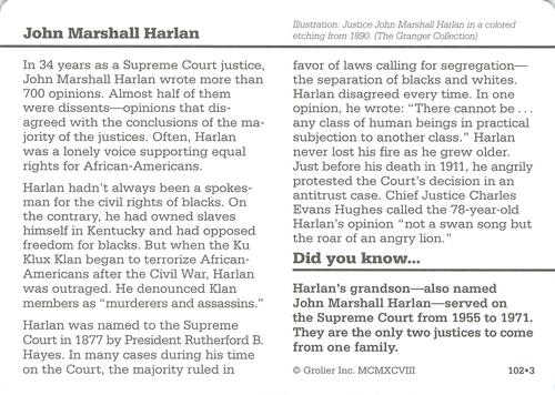 1994-01 Grolier Story of America #102.3 John Marshall Harlan Back