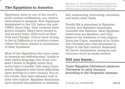 1994-01 Grolier Story of America Cards #102.18 The Egyptians in America Back