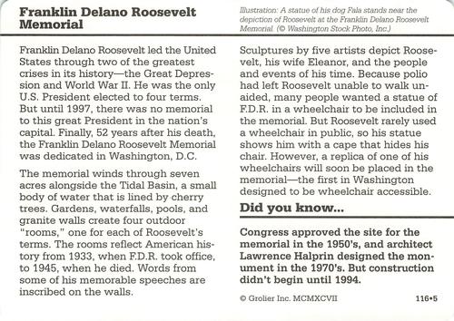 1994-01 Grolier Story of America #116.5 Franklin Delano Roosevelt Memorial Back