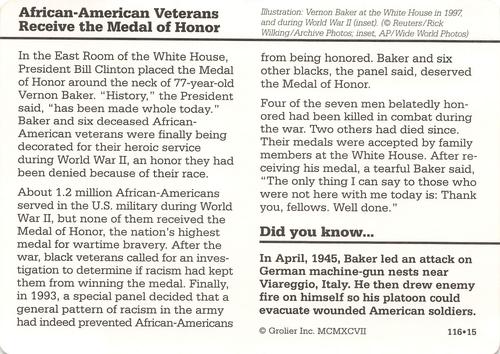 1994-01 Grolier Story of America #116.15 African-American Veterans Receive the Medal of Honor Back