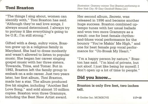1994-01 Grolier Story of America #117.18 Toni Braxton Back