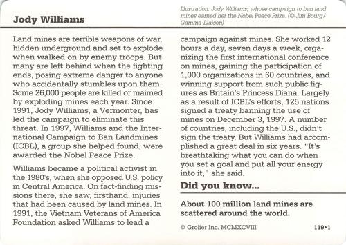 1994-01 Grolier Story of America #119.1 Jody Williams Back