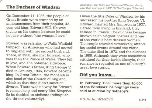 1994-01 Grolier Story of America #119.4 The Duchess of Windsor Back