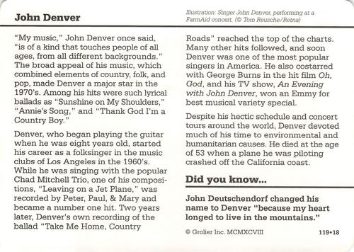 1994-01 Grolier Story of America #119.18 John Denver Back