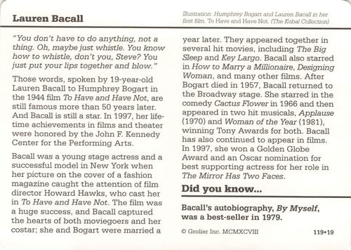 1994-01 Grolier Story of America #119.19 Lauren Bacall Back