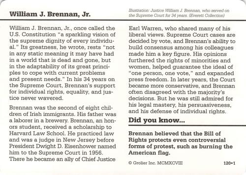 1994-01 Grolier Story of America #120.1 William J. Brennan, Jr. Back