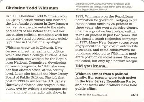 1994-01 Grolier Story of America #120.3 Christine Todd Whitman Back