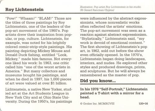 1994-01 Grolier Story of America #120.16 Roy Lichtenstein Back