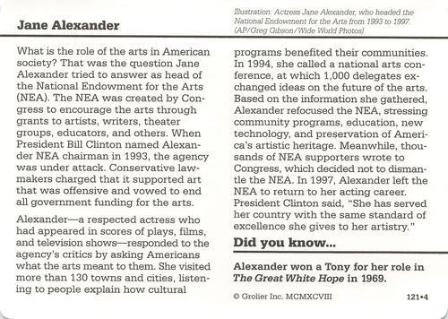 1994-01 Grolier Story of America Cards #121.4 Jane Alexander Back