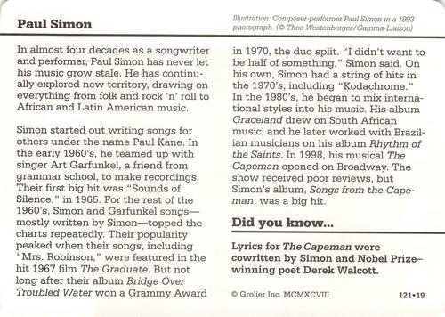 1994-01 Grolier Story of America #121.19 Paul Simon Back