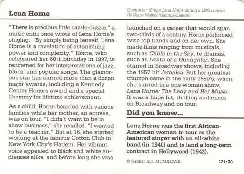 1994-01 Grolier Story of America Cards #121.20 Lena Horne Back