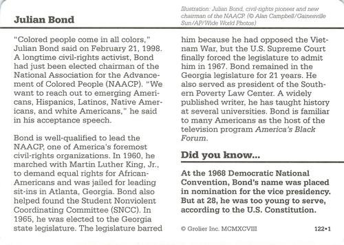 1994-01 Grolier Story of America #122.1 Julian Bond Back