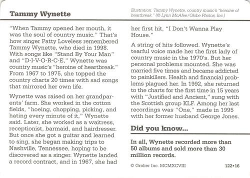 1994-01 Grolier Story of America #122.16 Tammy Wynette Back