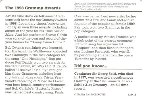 1994-01 Grolier Story of America #122.18 The 1998 Grammy Awards Back