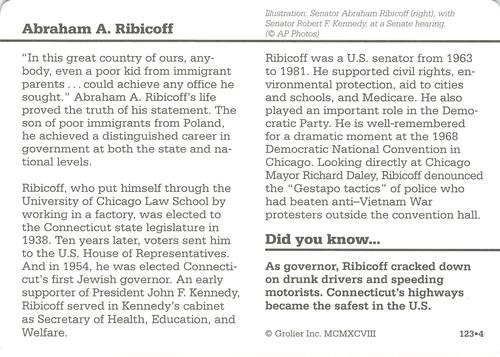 1994-01 Grolier Story of America #123.4 Abraham A. Ribicoff Back