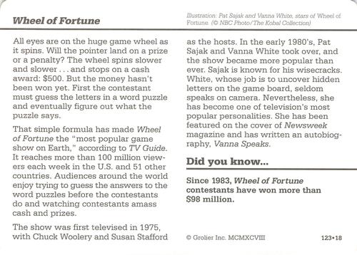 1994-01 Grolier Story of America #123.18 Wheel of Fortune Back