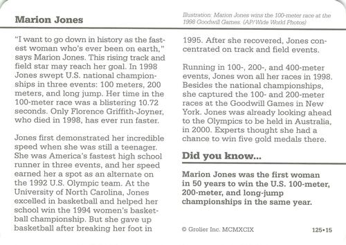 1994-01 Grolier Story of America Cards #125.15 Marion Jones Back