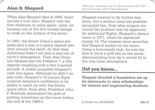 1994-01 Grolier Story of America #125.17 Alan B. Shepard Back