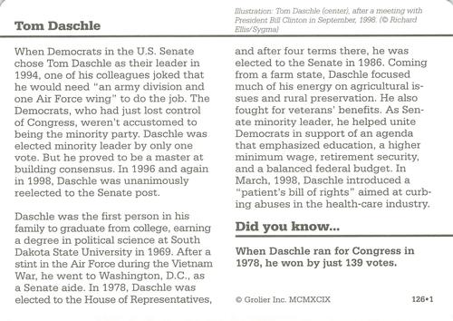 1994-01 Grolier Story of America #126.1 Tom Daschle Back