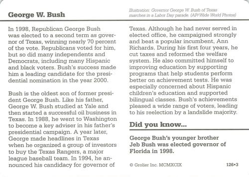 1994-01 Grolier Story of America #126.3 George W. Bush Back