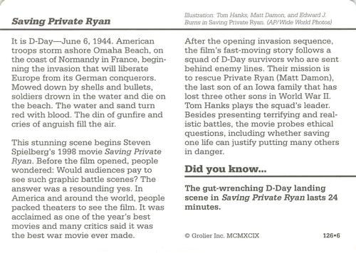 1994-01 Grolier Story of America #126.6 Saving Private Ryan Back