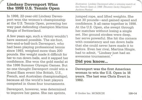 1994-01 Grolier Story of America #126.14 Lindsay Davenport Wins the 1998 U.S. Tennis Open Back