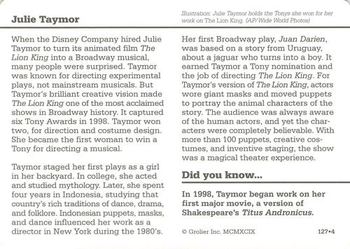 1994-01 Grolier Story of America Cards #127.4 Julie Taymor Back