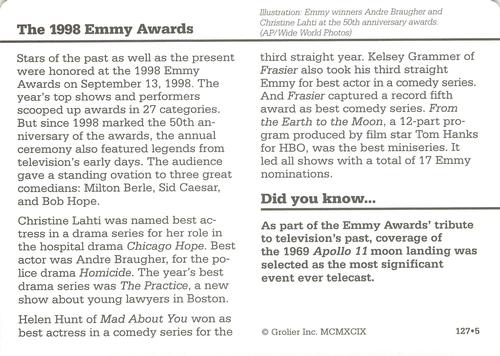 1994-01 Grolier Story of America Cards #127.5 The 1998 Emmy Awards Back