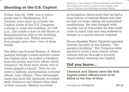 1994-01 Grolier Story of America #127.12 Shooting at the U.S. Capitol Back