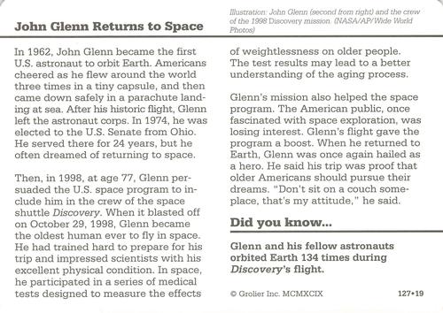 1994-01 Grolier Story of America #127.19 John Glenn Returns to Space Back