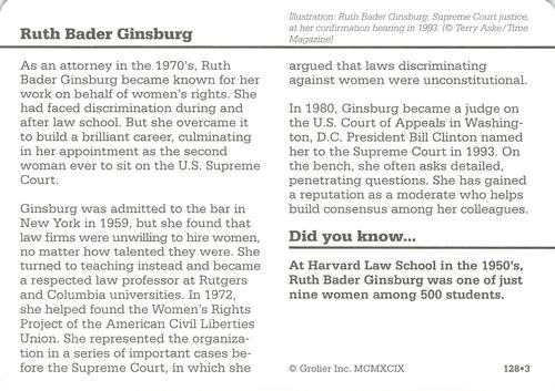 1994-01 Grolier Story of America #128.3 Ruth Bader Ginsburg Back